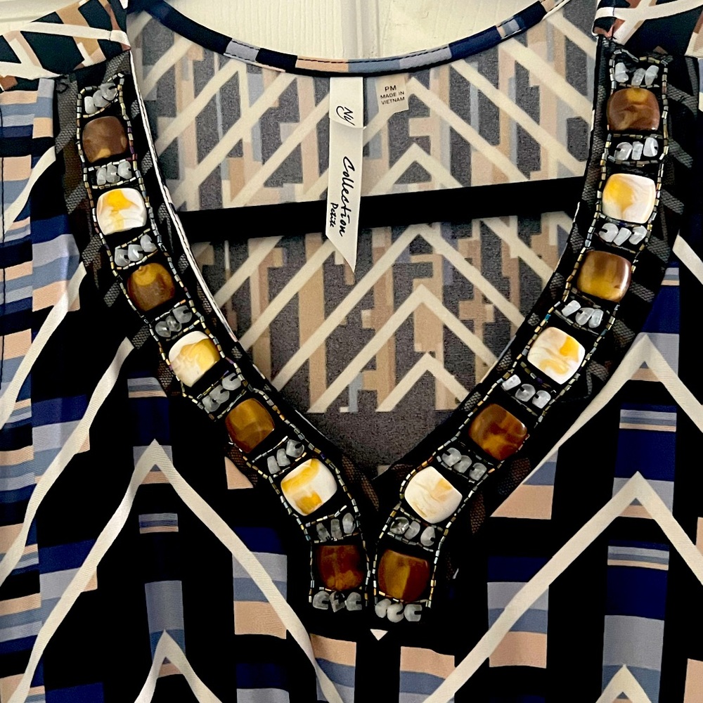 Macys Long Geometrical dress with Rock Neckline